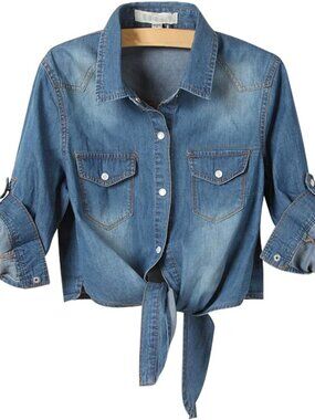 Women's Blue Denim Tie-Front Shirt